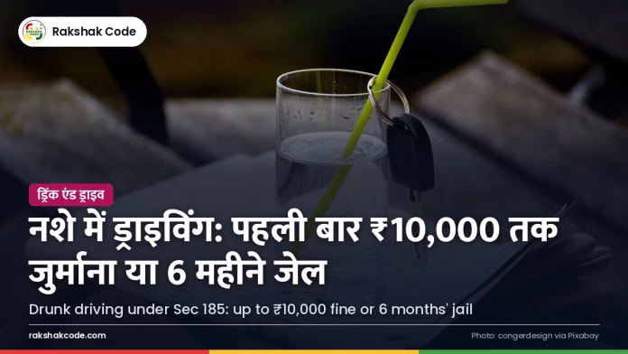 शराब पीकर गाड़ी चलाना: धारा 185 के तहत जुर्माना, जेल और लाइसेंस निलंबन कार की चाबी और शराब का गिलास, नशे में ड्राइविंग से बचने का संदेश