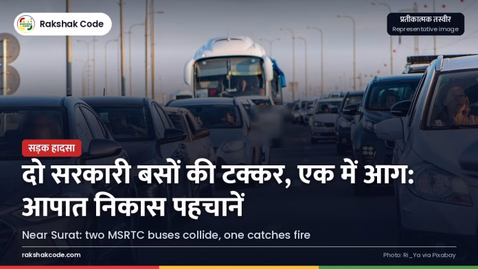 सूरत के पास दो सरकारी बसों की टक्कर, एक बस में आग हाईवे पर बस (प्रतीकात्मक)